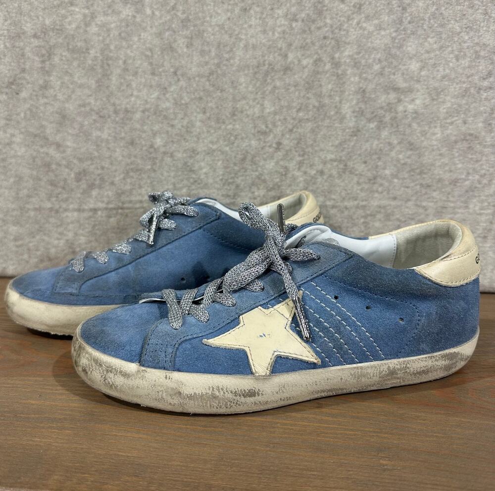 Golden Goose - Super-Star light blue suede with beige leather star - size 35 (5)